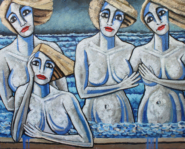 Painting titled "Sirenas de Cadaqués…" by Albert Cruells, Original Artwork, Oil