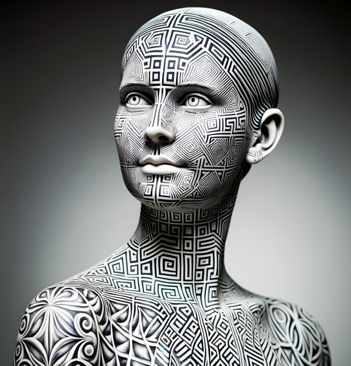 Digitale Kunst getiteld "Enigmatic Engraving…" door Alberto Capitani, Origineel Kunstwerk, AI gegenereerde afbeelding