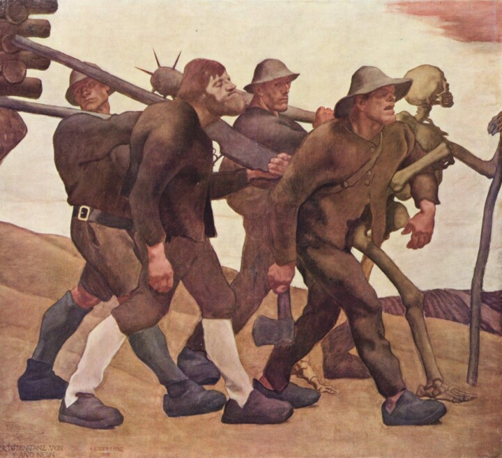 Pittura intitolato "La danse macabre d'…" da Albin Egger-Lienz, Opera d'arte originale, Olio