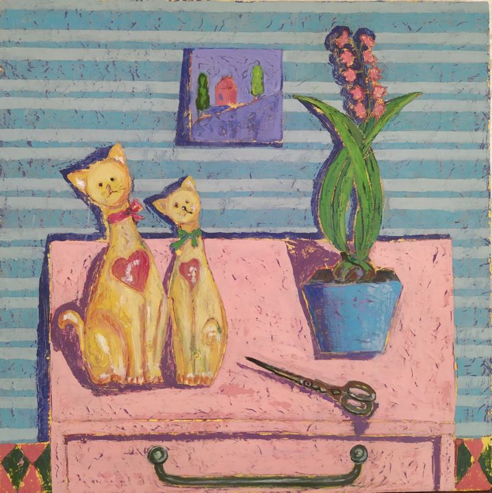 绘画 标题为“Мартовские коты” 由Алла Звягинцева, 原创艺术品, 丙烯 安装在木质担架架上