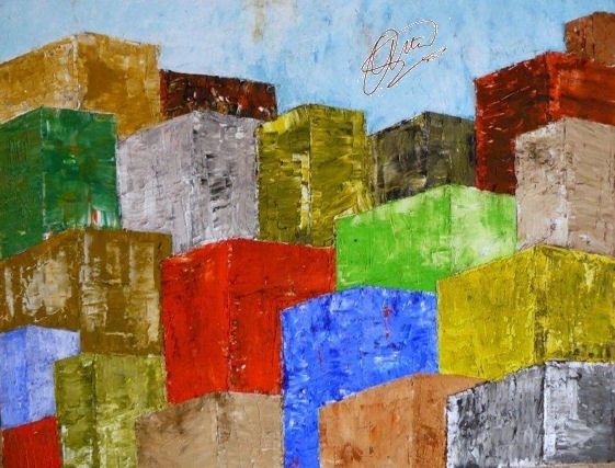 Pintura titulada "Containers" por Aldesa, Obra de arte original, Oleo