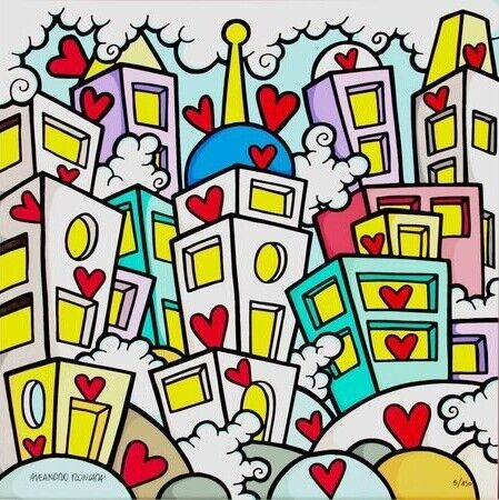 Impressões e gravuras intitulada "Love Town" por Aleandro Roncarà, Obras de arte originais, Serigrafia