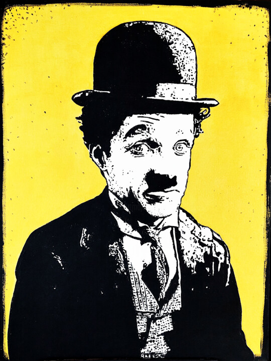 Painting titled "Charles Chaplin" by Alejandro Cilento, Original Artwork, Acrylic Mounted on Cardboard