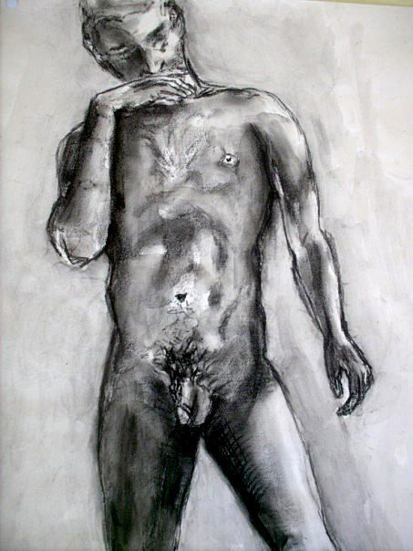 Drawing titled "Male nude" by Alejandro Gonzalez Garcia, Original Artwork, Charcoal