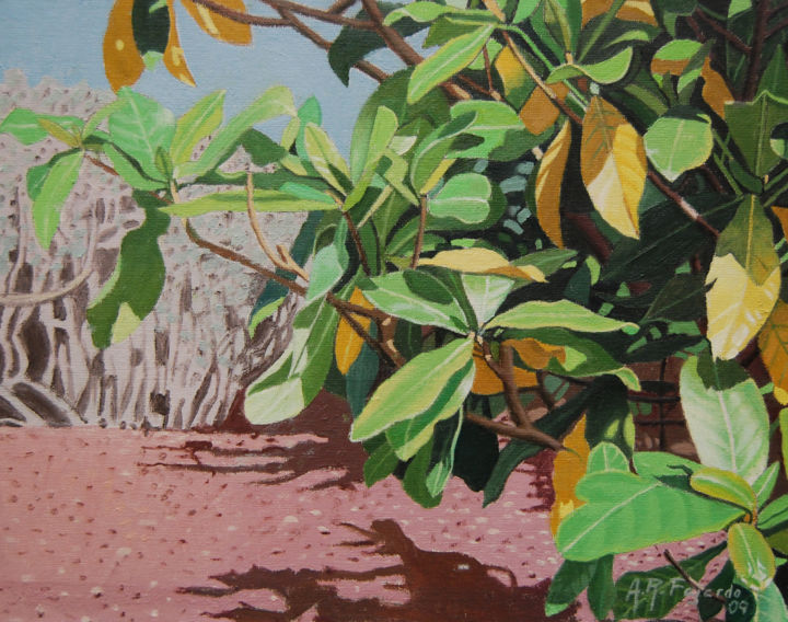 Pintura titulada "hojas-verdes-y-amar…" por Alejandro Fajardo, Obra de arte original