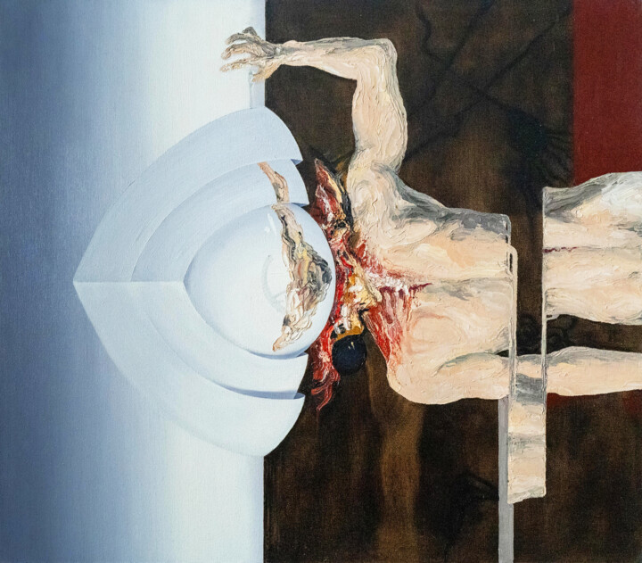 Картина под названием "Surreal portrait of…" - Alek Tretiak, Подлинное произведение искусства, Масло Установлен на Деревянна…