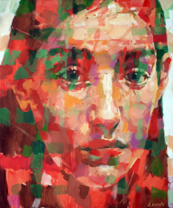Peinture intitulée "RED PORTRAIT" par Aleksandr Ilichev, Œuvre d'art originale, Acrylique