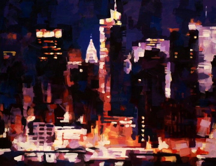 Painting titled "CITYSCAPE" by Aleksandr Ilichev, Original Artwork, Acrylic