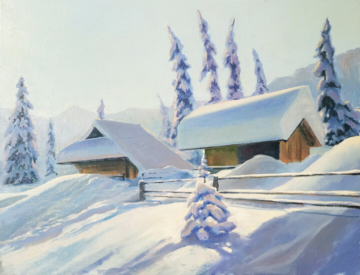 Painting titled "Winter in the mount…" by Aleksandr Zhivago, Original Artwork, Oil