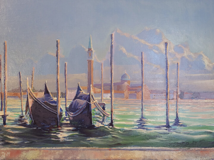 Painting titled "Gondolas" by Aleksandr Zhivago, Original Artwork, Oil