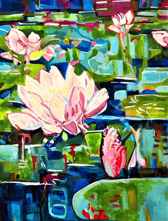 Peinture intitulée "Water Lilies / 93.5…" par Alexandra Djokic, Œuvre d'art originale, Acrylique