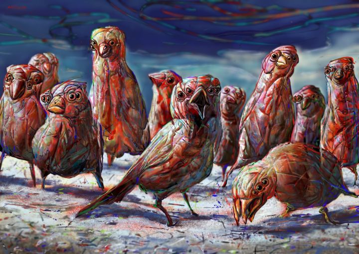 Цифровое искусство под названием "Birds" - Ales Lalush, Подлинное произведение искусства, 2D Цифровая Работа