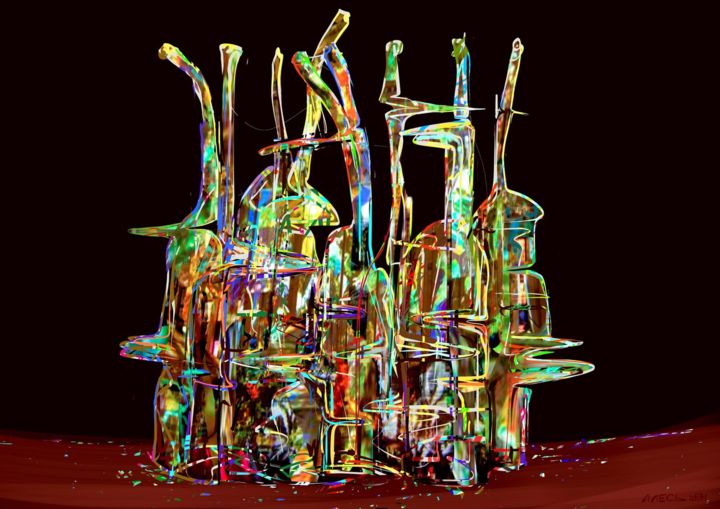 Цифровое искусство под названием "Bottles" - Ales Lalush, Подлинное произведение искусства, 2D Цифровая Работа