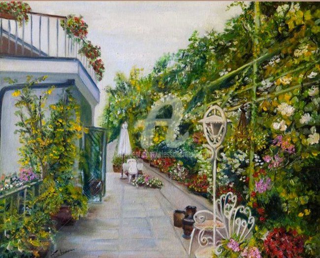 Painting titled "IL MIO GIARDINO" by Alessandra Tabarrani, Original Artwork, Oil