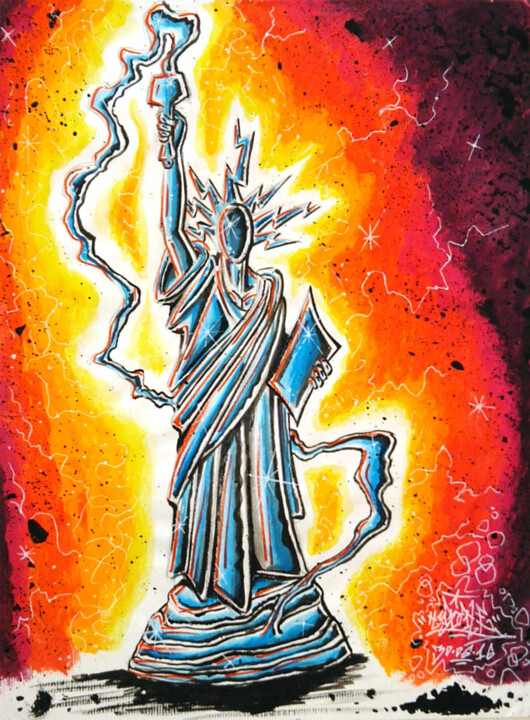 Malerei mit dem Titel "Statue of liberty" von Alessio Hassan Alì (Hipo), Original-Kunstwerk, Aquarell