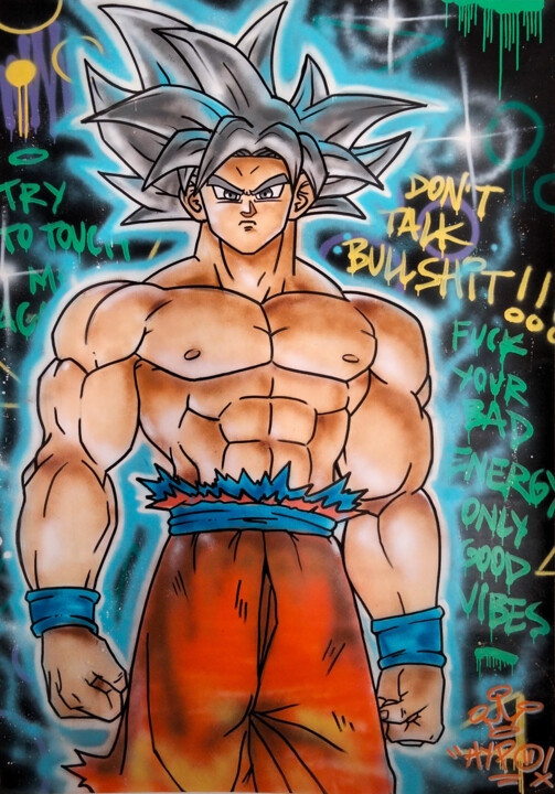 Peinture intitulée "Goku Ultra Instinct" par Alessio Hassan Alì (Hipo), Œuvre d'art originale, Bombe aérosol