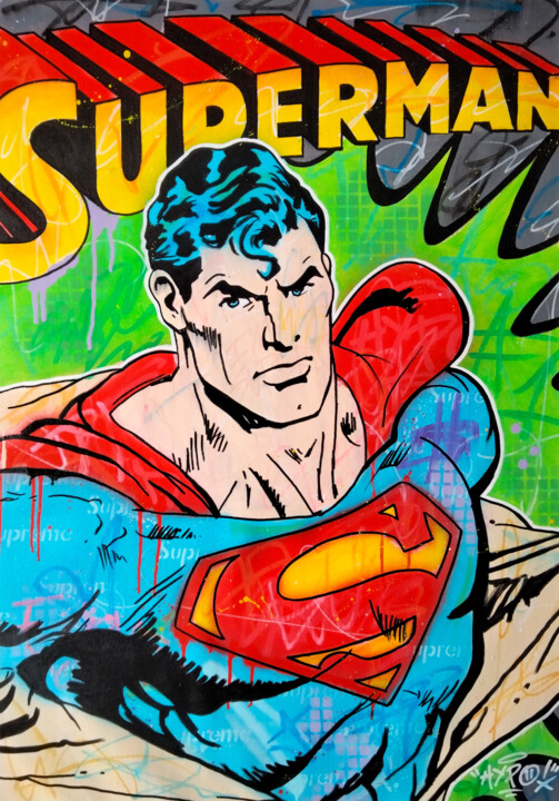 Malerei mit dem Titel "Superman X Supreme" von Alessio Hassan Alì (Hipo), Original-Kunstwerk, Acryl