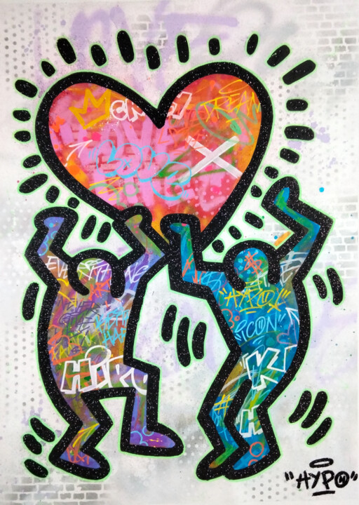 Malerei mit dem Titel "Hipo X Keith Haring…" von Alessio Hassan Alì (Hipo), Original-Kunstwerk, Acryl