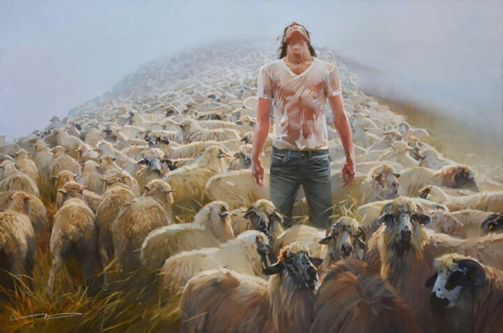 Картина под названием "Shepherd" - Alex Chernigin, Подлинное произведение искусства, Масло Установлен на Деревянная рама для…