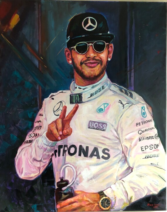 Ζωγραφική με τίτλο "Lewis Hamilton" από Alex Loreci, Αυθεντικά έργα τέχνης, Ακρυλικό