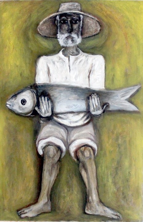 Painting titled "Fisherman.jpg" by Alex Okropiridze, Original Artwork, Oil