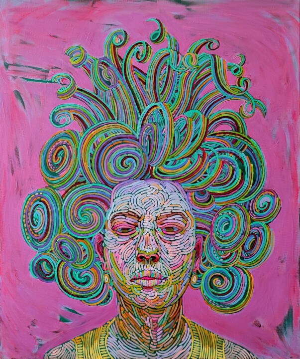 Painting titled "In (Medusa)hat" by Alexandra Finkelchtein, Original Artwork, Acrylic