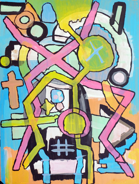 Peinture intitulée "Pink Cross / Grey R…" par Alexander Bondar, Œuvre d'art originale, Acrylique