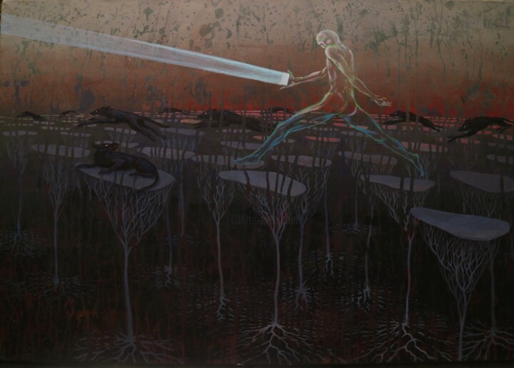Картина под названием "Transparent man wit…" - Alexander Sovtsa, Подлинное произведение искусства, Акрил Установлен на Дерев…