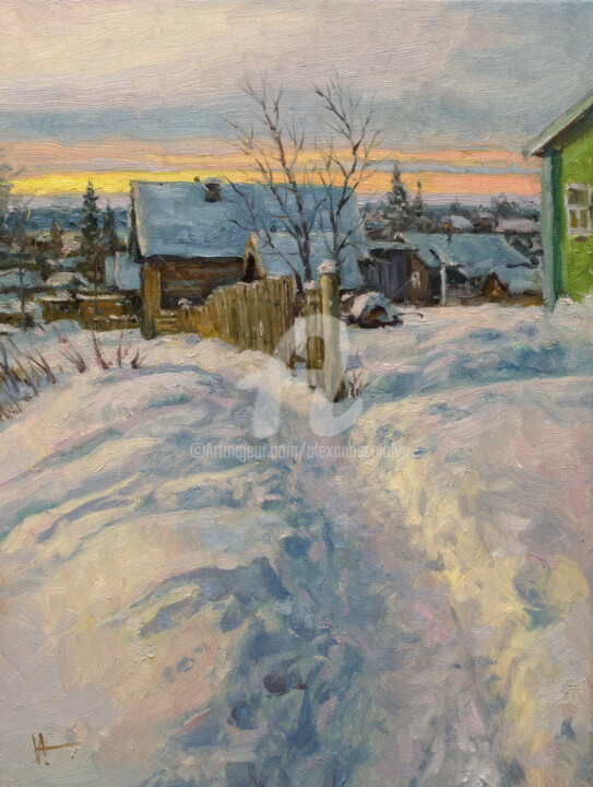 Painting titled "Winter's Path" by Alexander Volya, Original Artwork, Oil