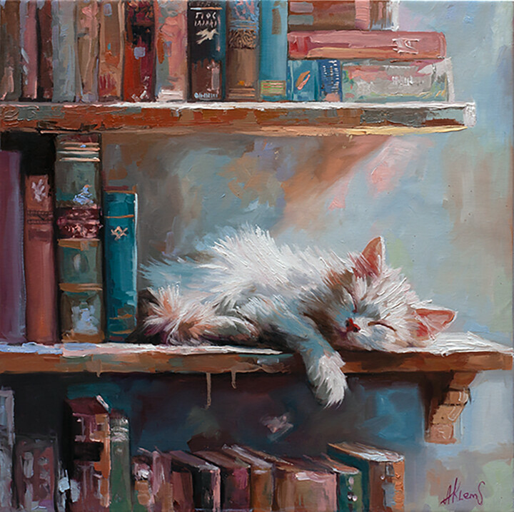Malarstwo zatytułowany „Dreams Among Books” autorstwa Alexandr Klemens, Oryginalna praca, Olej