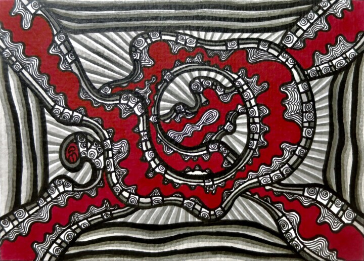 "Red Labyrinth (Opus…" başlıklı Resim Alexandra Busch tarafından, Orijinal sanat, Mürekkep