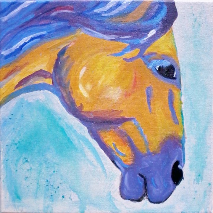 Schilderij getiteld "Blue Horse" door Alexandra Mereshko, Origineel Kunstwerk