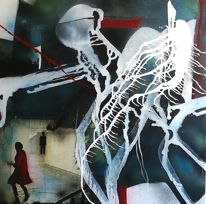 Painting titled "Flucht" by Alexandra Oestvold, Original Artwork, Acrylic