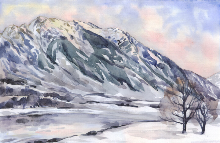 Peinture intitulée "TEBERDA #4 Mountain…" par Alexandra Zatelepina, Œuvre d'art originale, Aquarelle