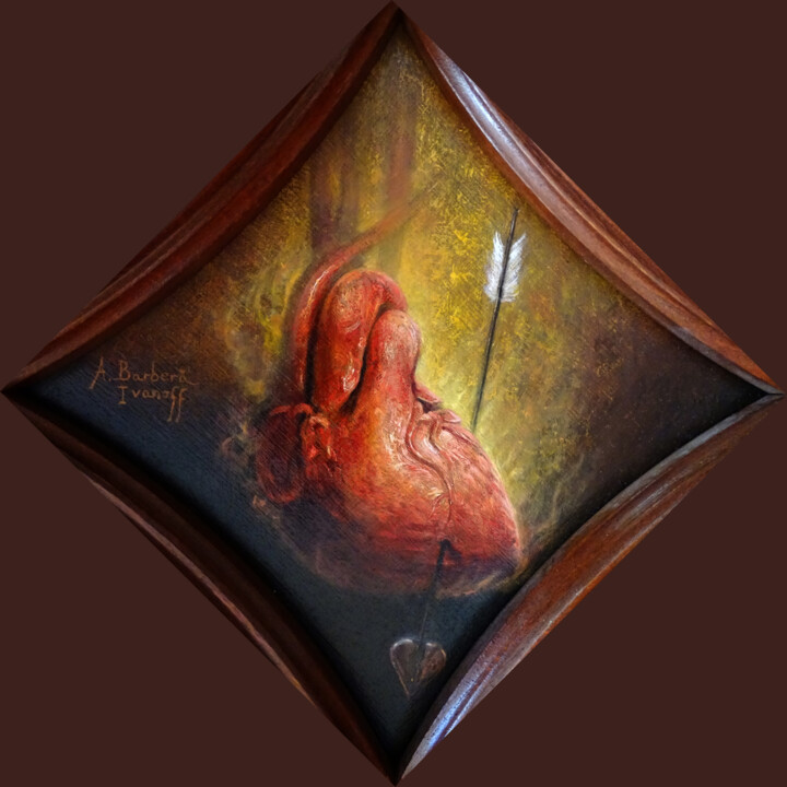Painting titled "Coeur transpercé" by Alexandre Barberà-Ivanoff, Original Artwork, Oil Mounted on Wood Panel