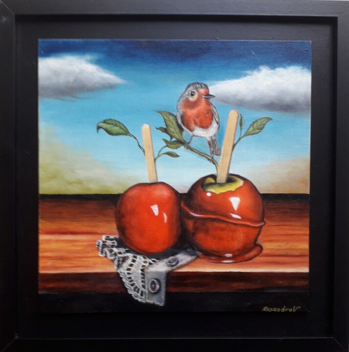 Peinture intitulée "POMMES ROUGE GORGE" par Alexandrov, Œuvre d'art originale, Huile