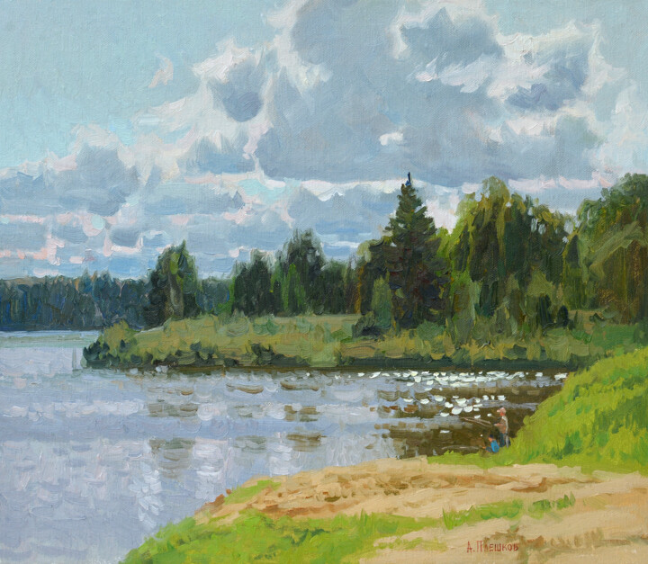 「Tureya river」というタイトルの絵画 Alexey Pleshkovによって, オリジナルのアートワーク, オイル