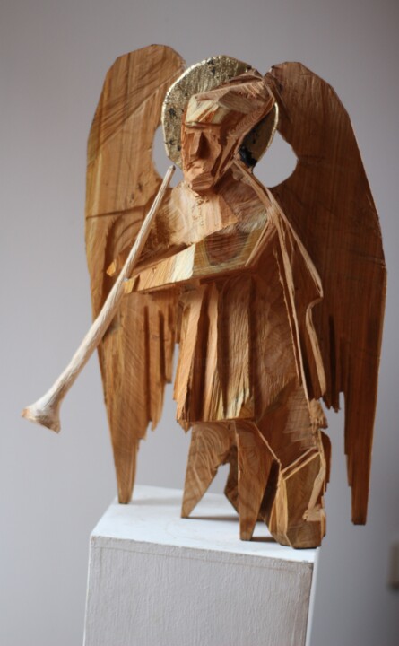 Sculpture titled "Z cyklu Anioły Besk…" by Alex Johanson, Original Artwork, Wood Mounted on Wood Stretcher frame