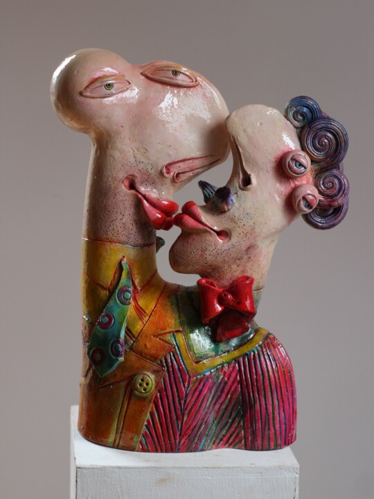 Sculpture titled "męska miłość" by Alex Johanson, Original Artwork, Clay