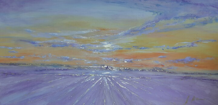 绘画 标题为“Lavender horizon” 由Alla Kosteleckaya, 原创艺术品, 丙烯 安装在木质担架架上