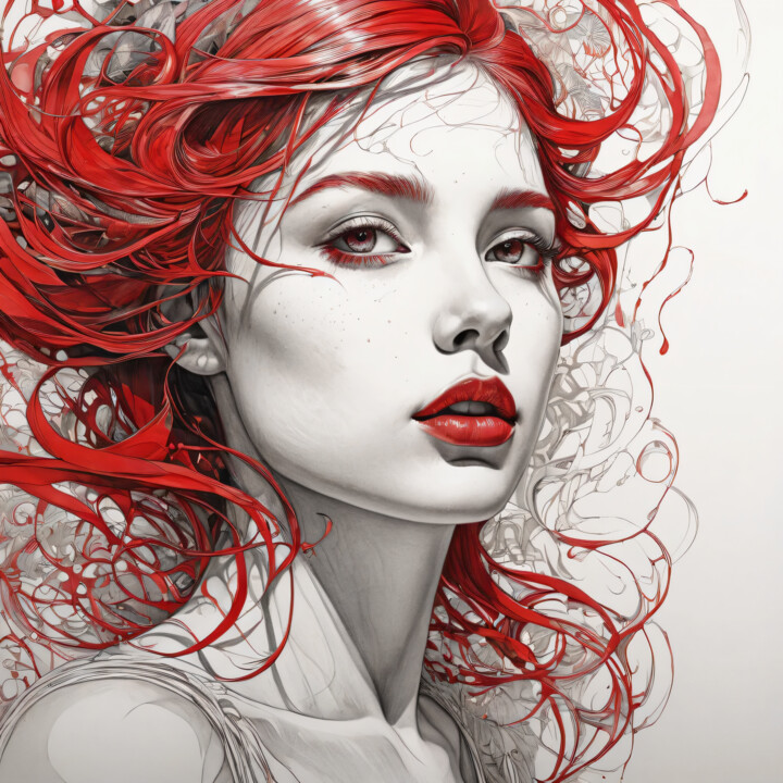 Grafika cyfrowa / sztuka generowana cyfrowo zatytułowany „Red strokes” autorstwa Alfonso Domínguez, Oryginalna praca, Obraz…