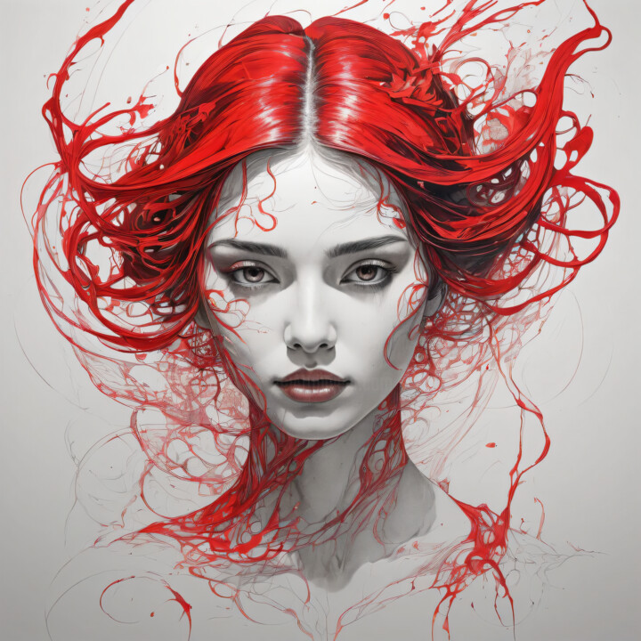 Grafika cyfrowa / sztuka generowana cyfrowo zatytułowany „Red strokes 2” autorstwa Alfonso Domínguez, Oryginalna praca, Obra…