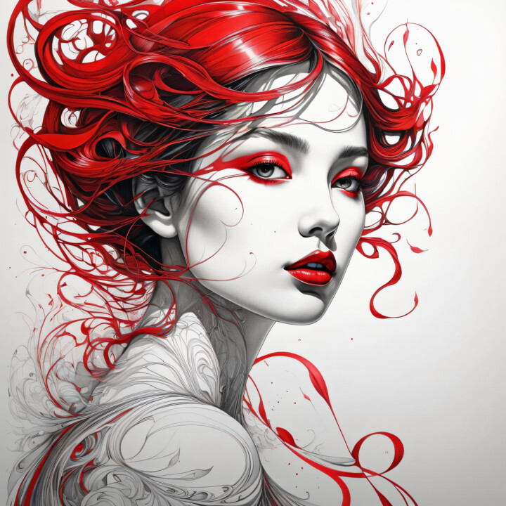 Grafika cyfrowa / sztuka generowana cyfrowo zatytułowany „Red strokes 3” autorstwa Alfonso Domínguez, Oryginalna praca, Obra…