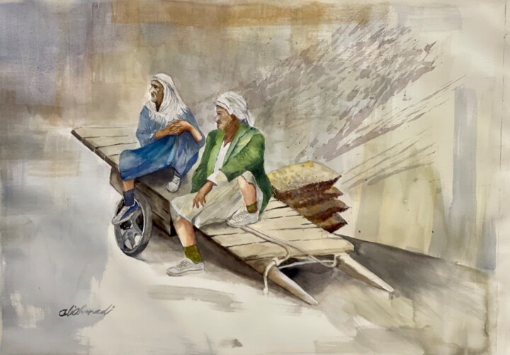 Painting titled "Porters Break" by Ali Ahmadi, Original Artwork, Watercolor
