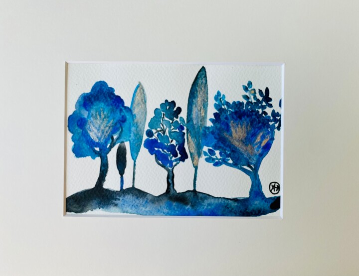 Peinture intitulée "Jardin bleu" par Alice Debernard, Œuvre d'art originale, Aquarelle