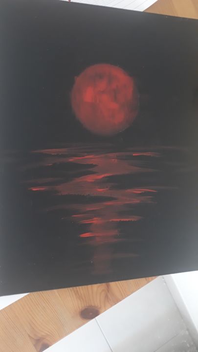 Painting titled "Red moon" by Noelie Albouy (Alien), Original Artwork, Acrylic