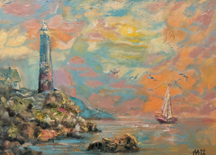 Картина под названием "Морской закат" - Alina Asanova, Подлинное произведение искусства, Масло