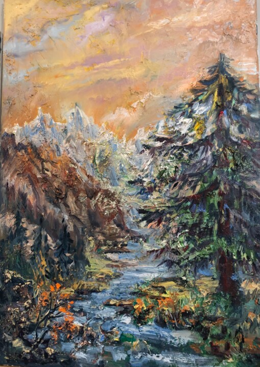 Painting titled "Розовый закат. (2)" by Alina Asanova, Original Artwork, Oil