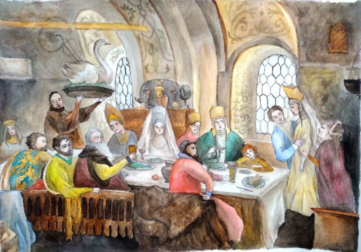 Pittura intitolato "Невеста Полоза" da Alina Gelman, Opera d'arte originale, Acquarello