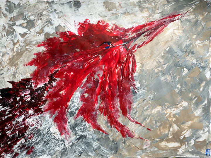 Malerei mit dem Titel ""Red bird" Abstract…" von Alina Khramova, Original-Kunstwerk, Acryl